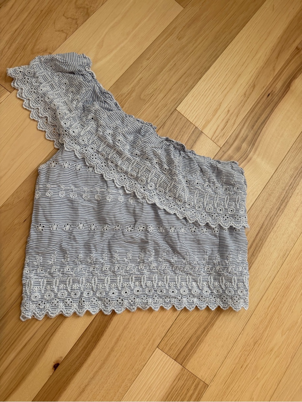 American Eagle Outfitters One-Shoulder Eyelet Trim Crop Top - Light Blue